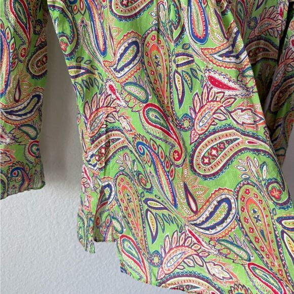 Lauren Ralph Lauren Green Paisley Print Cotton Top Blouse Sz M Lightweight Boho - Picture 3 of 7